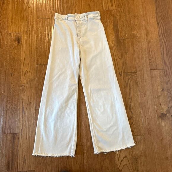 Zara Marine high rise wide leg cream jeans raw hem size 4 - Picture 3 of 11